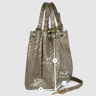 Italian Genuine Basketweave-Embossed Metallic Suede Top-Handle Bag | Imperia - Glamourous Grace