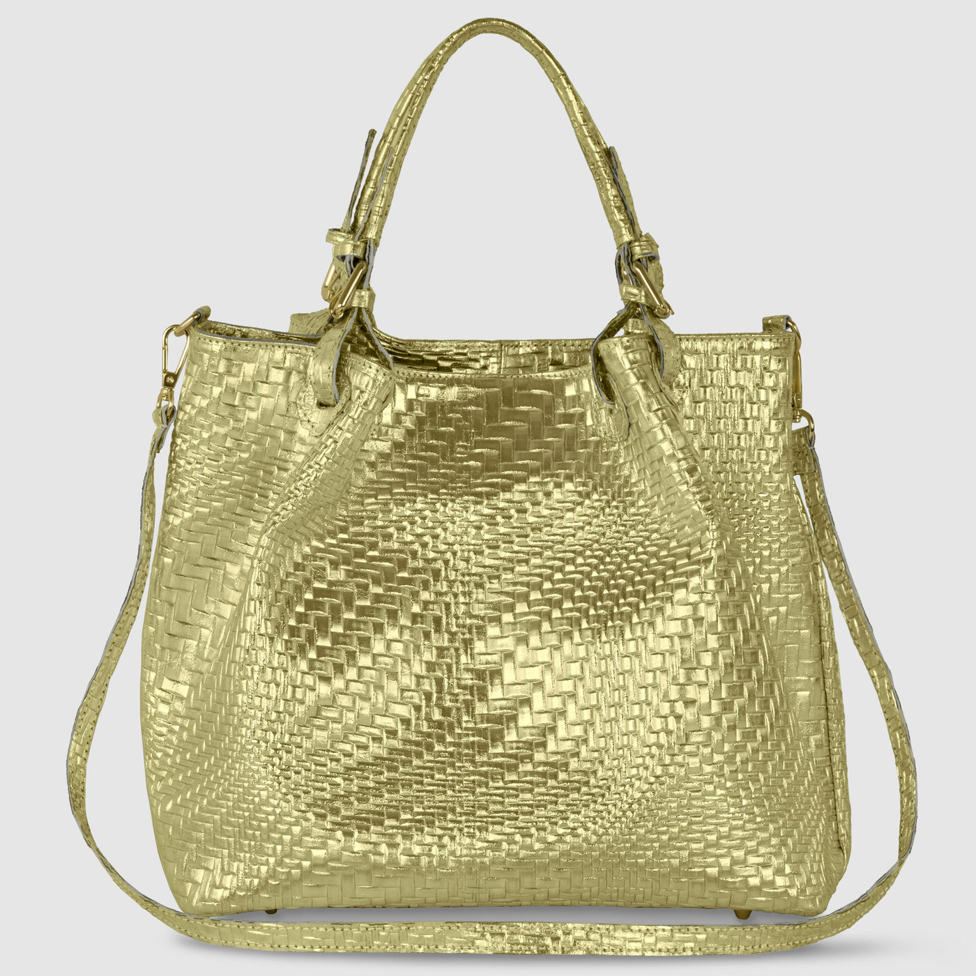Italian Genuine Basketweave-Embossed Metallic Suede Top-Handle Bag | Imperia - Glamourous Grace