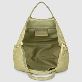 Italian Genuine Basketweave-Embossed Metallic Suede Top-Handle Bag | Imperia - Glamourous Grace