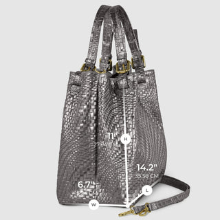 Italian Genuine Basketweave-Embossed Metallic Suede Top-Handle Bag | Imperia - Glamourous Grace