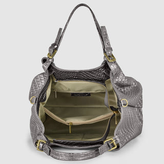 Italian Genuine Basketweave-Embossed Metallic Suede Top-Handle Bag | Imperia - Glamourous Grace