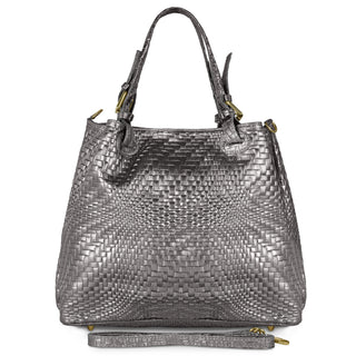 Italian Genuine Basketweave-Embossed Metallic Suede Top-Handle Bag | Imperia - Glamourous Grace