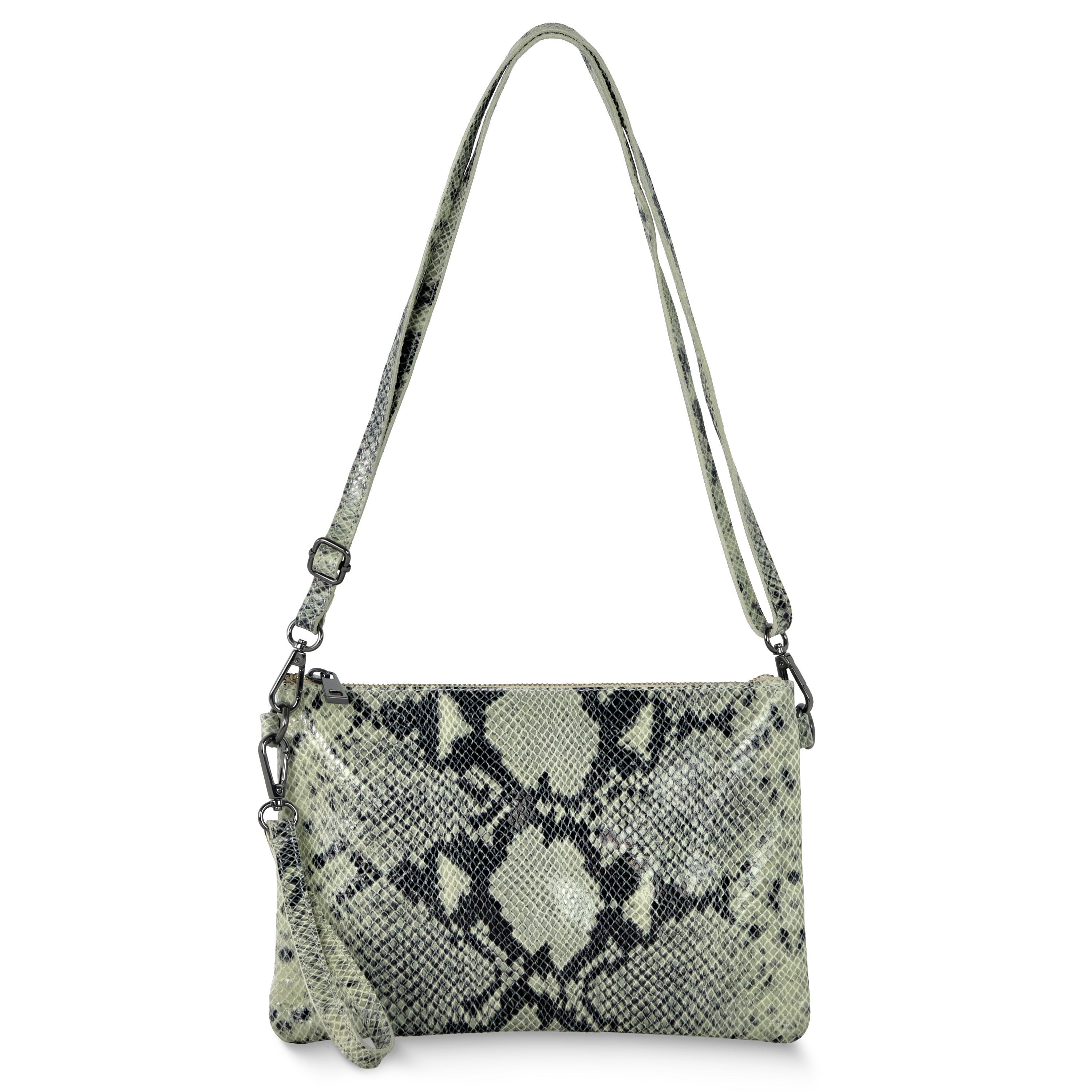 Italian Genuine Python-Print Suede Crossbody Bag | Lecce - Glamourous Grace