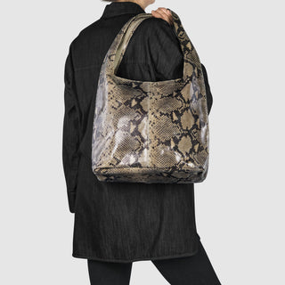 Italian Genuine Python-Print Suede Hobo Bag | Isernia - Glamourous Grace