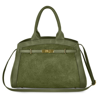 Italian Genuine Suede & Full-Grain Leather Top-Handle Bag | Forlì - Glamourous Grace