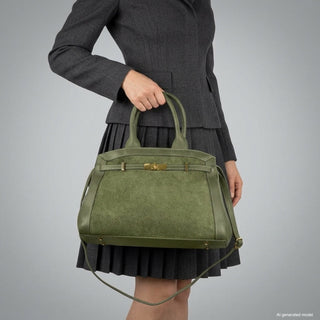 Italian Genuine Suede & Full-Grain Leather Top-Handle Bag | Forlì - Glamourous Grace
