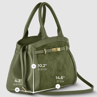 Italian Genuine Suede & Full-Grain Leather Top-Handle Bag | Forlì - Glamourous Grace