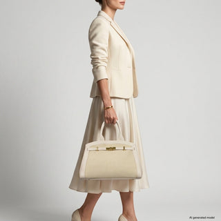 Italian Genuine Suede & Full-Grain Leather Top-Handle Bag | Forlì - Glamourous Grace