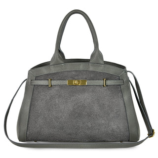 Italian Genuine Suede & Full-Grain Leather Top-Handle Bag | Forlì - Glamourous Grace