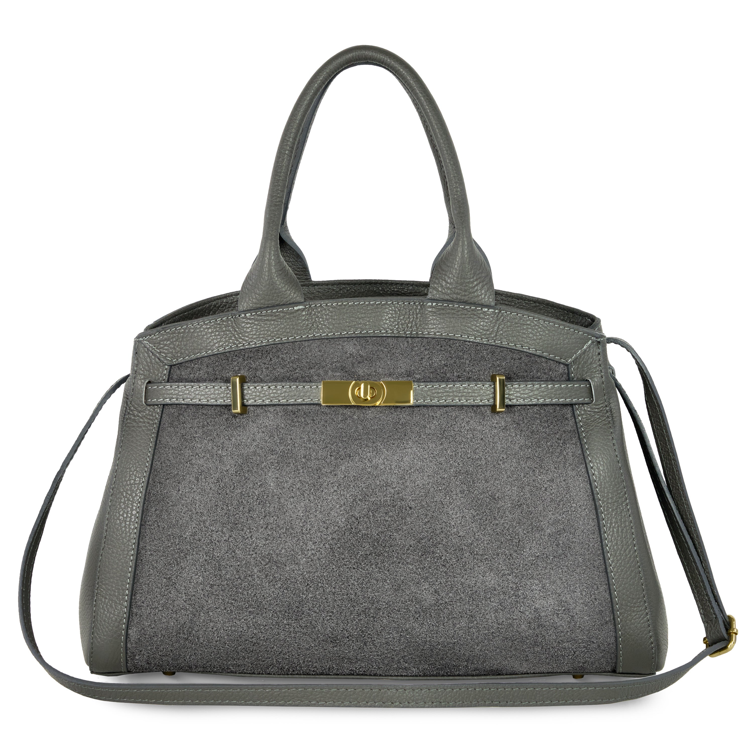 Italian Genuine Suede & Full-Grain Leather Top-Handle Bag | Forlì - Glamourous Grace