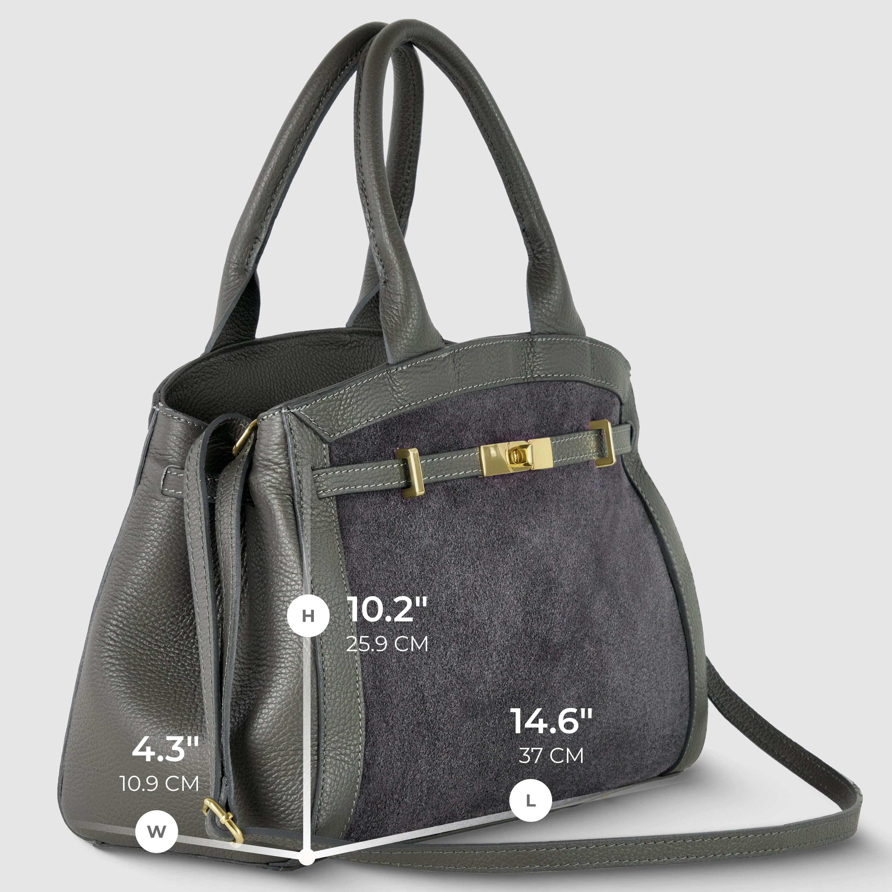 Italian Genuine Suede & Full-Grain Leather Top-Handle Bag | Forlì - Glamourous Grace