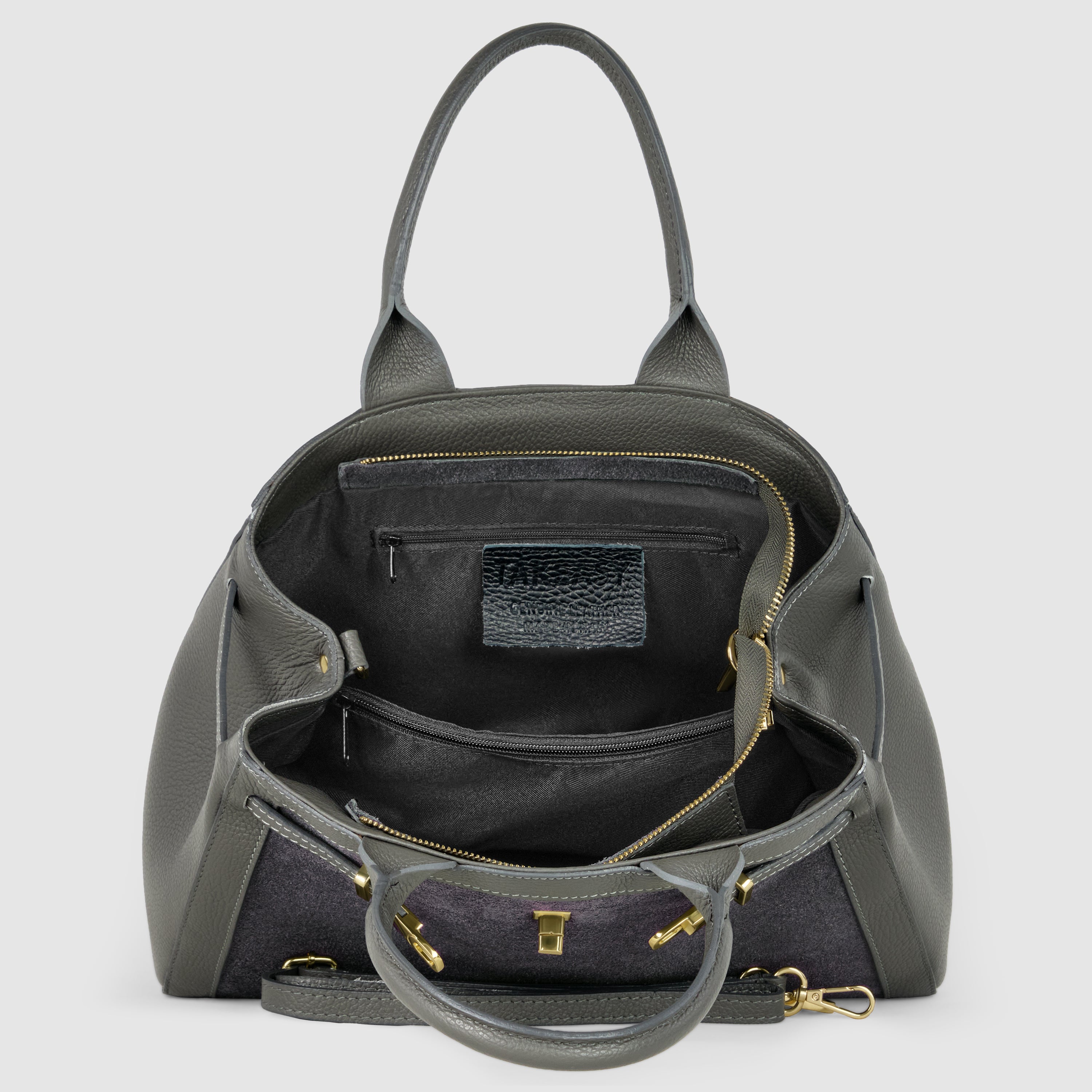 Italian Genuine Suede & Full-Grain Leather Top-Handle Bag | Forlì - Glamourous Grace