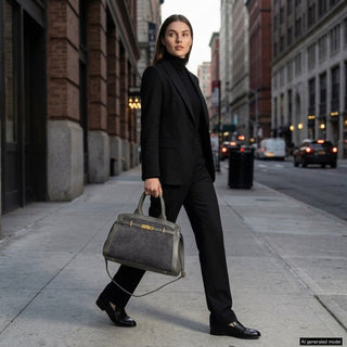 Italian Genuine Suede & Full-Grain Leather Top-Handle Bag | Forlì - Glamourous Grace