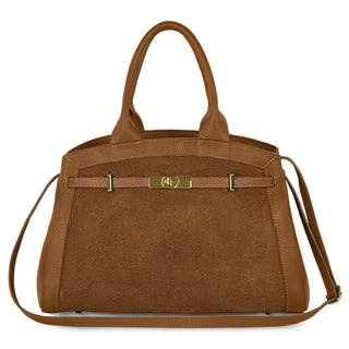 Italian Genuine Suede & Full-Grain Leather Top-Handle Bag | Forlì - Glamourous Grace