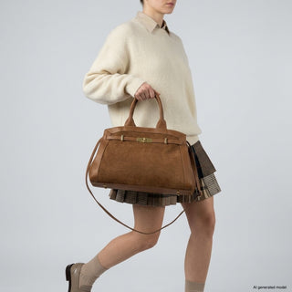 Italian Genuine Suede & Full-Grain Leather Top-Handle Bag | Forlì - Glamourous Grace