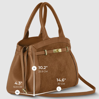 Italian Genuine Suede & Full-Grain Leather Top-Handle Bag | Forlì - Glamourous Grace