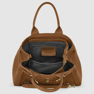 Italian Genuine Suede & Full-Grain Leather Top-Handle Bag | Forlì - Glamourous Grace
