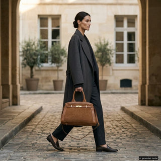 Italian Genuine Suede & Full-Grain Leather Top-Handle Bag | Forlì - Glamourous Grace