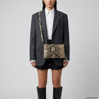 Italian Genuine Python-Print Suede Crossbody Bag | Lecce - Glamourous Grace