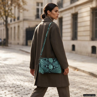 Italian Genuine Python-Print Suede Crossbody Bag | Lecce - Glamourous Grace