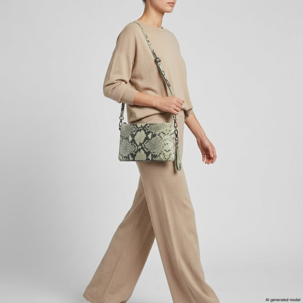 Italian Genuine Python-Print Suede Crossbody Bag | Lecce - Glamourous Grace