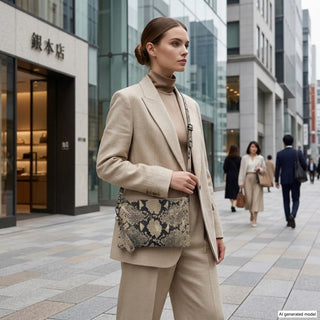 Italian Genuine Python-Print Suede Crossbody Bag | Lecce - Glamourous Grace