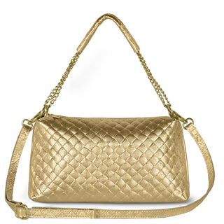 Italian Genuine Woven-Embossed Metallic Suede Crossbody Bag | Roma - Glamourous Grace