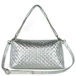 Italian Genuine Woven-Embossed Metallic Suede Crossbody Bag | Roma - Glamourous Grace