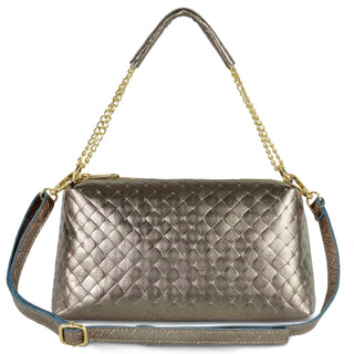 Italian Genuine Woven-Embossed Metallic Suede Crossbody Bag | Roma - Glamourous Grace