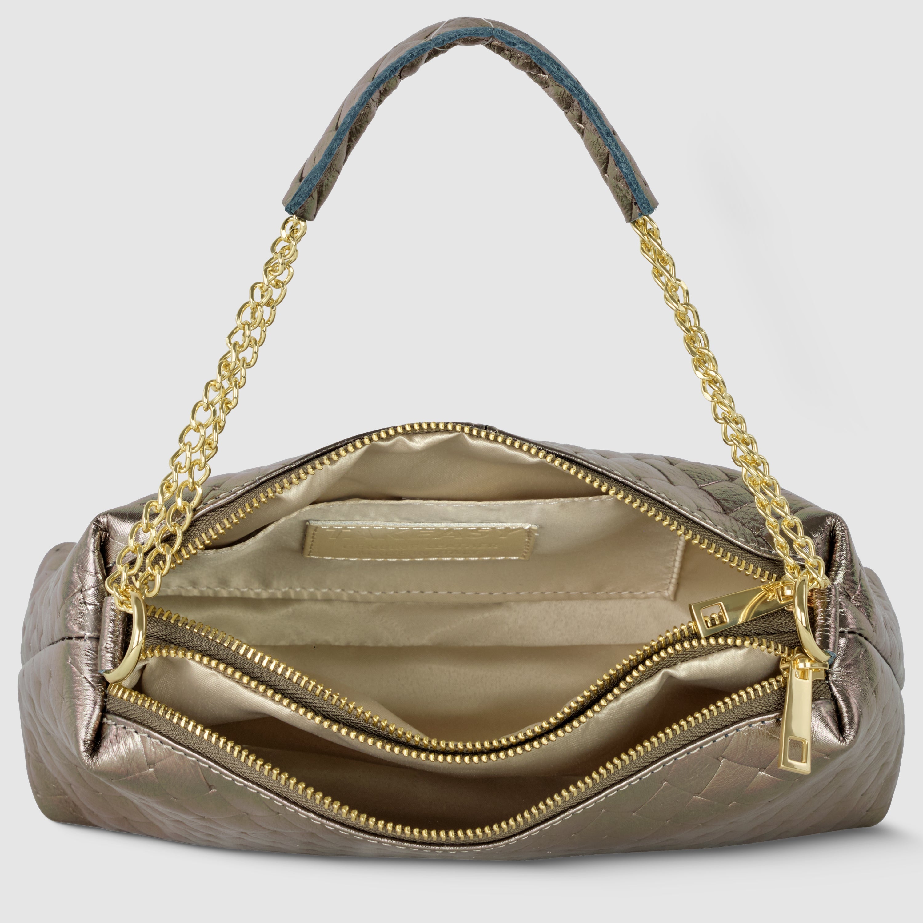Italian Genuine Woven-Embossed Metallic Suede Crossbody Bag | Roma - Glamourous Grace