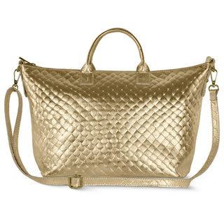 Italian Genuine Woven-Embossed Metallic Suede Top-Handle Bag | Urbino - Glamourous Grace