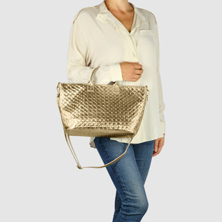 Italian Genuine Woven-Embossed Metallic Suede Top-Handle Bag | Urbino - Glamourous Grace