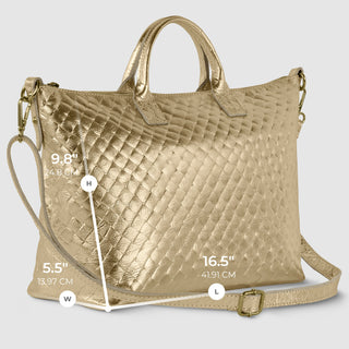 Italian Genuine Woven-Embossed Metallic Suede Top-Handle Bag | Urbino - Glamourous Grace