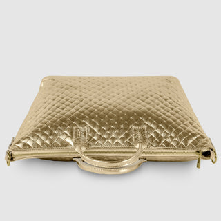 Italian Genuine Woven-Embossed Metallic Suede Top-Handle Bag | Urbino - Glamourous Grace