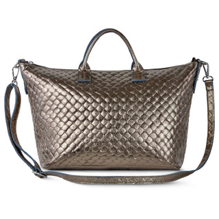 Italian Genuine Woven-Embossed Metallic Suede Top-Handle Bag | Urbino - Glamourous Grace