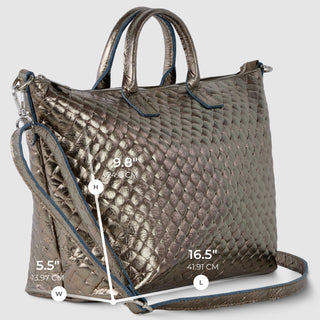 Italian Genuine Woven-Embossed Metallic Suede Top-Handle Bag | Urbino - Glamourous Grace