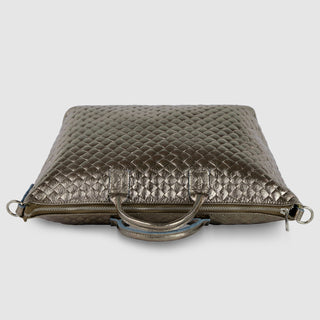 Italian Genuine Woven-Embossed Metallic Suede Top-Handle Bag | Urbino - Glamourous Grace