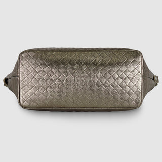 Italian Genuine Woven-Embossed Metallic Suede Top-Handle Bag | Urbino - Glamourous Grace