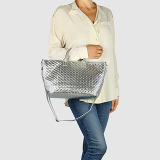 Italian Genuine Woven-Embossed Metallic Suede Top-Handle Bag | Urbino - Glamourous Grace