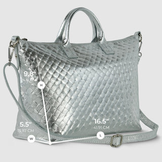 Italian Genuine Woven-Embossed Metallic Suede Top-Handle Bag | Urbino - Glamourous Grace