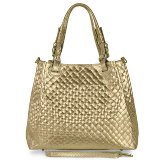 Italian Genuine Woven-Embossed Metallic Suede Top-Handle Bag | Savona - Glamourous Grace