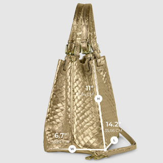 Italian Genuine Woven-Embossed Metallic Suede Top-Handle Bag | Savona - Glamourous Grace