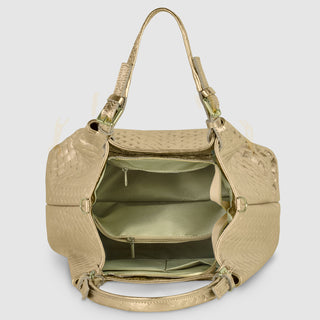 Italian Genuine Woven-Embossed Metallic Suede Top-Handle Bag | Savona - Glamourous Grace
