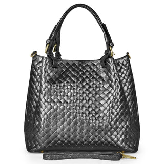 Italian Genuine Woven-Embossed Metallic Suede Top-Handle Bag | Savona - Glamourous Grace