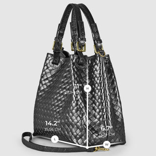 Italian Genuine Woven-Embossed Metallic Suede Top-Handle Bag | Savona - Glamourous Grace