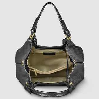 Italian Genuine Woven-Embossed Metallic Suede Top-Handle Bag | Savona - Glamourous Grace
