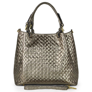 Italian Genuine Woven-Embossed Metallic Suede Top-Handle Bag | Savona - Glamourous Grace
