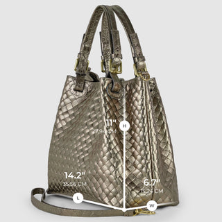 Italian Genuine Woven-Embossed Metallic Suede Top-Handle Bag | Savona - Glamourous Grace