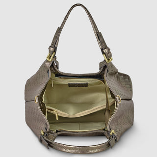 Italian Genuine Woven-Embossed Metallic Suede Top-Handle Bag | Savona - Glamourous Grace