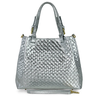 Italian Genuine Woven-Embossed Metallic Suede Top-Handle Bag | Savona - Glamourous Grace